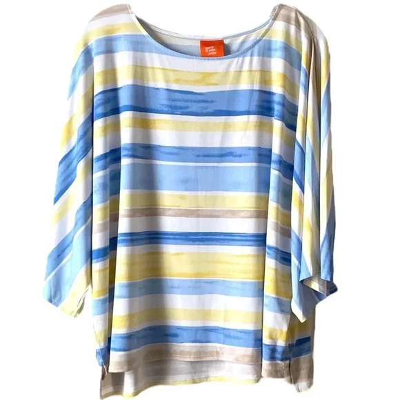 HEART OF PALM | Stripped Stretch Beach Top with Slit Dolman 3/4 Sleeves Size PXL - Picture 1 of 5